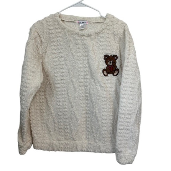 Em & Alfie Cream Teddy Bear Fuzzy Pullover Sweater Cute Kawaii Softcore Small - Picture 1 of 11